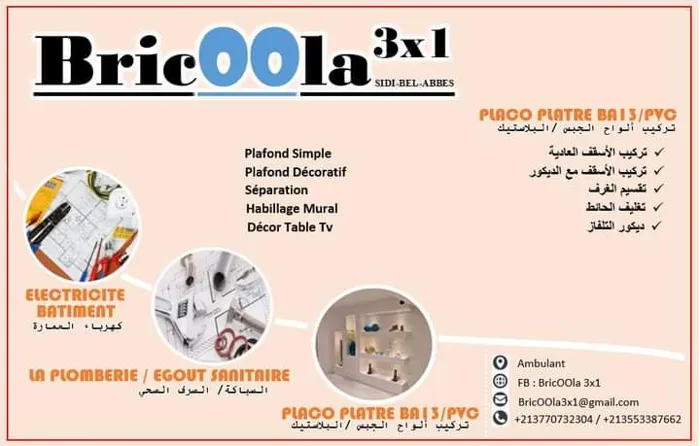 اسم المؤسسة: BricOOla3x1

تأسست مؤسسة BricOOla3x1 لتكون في